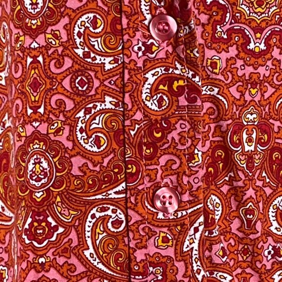 Chadwicks Paisley Button Down Blouse Size 18 Orange Pink Stretch Cotton - Picture 5 of 8